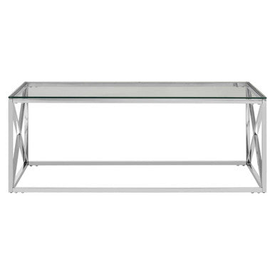Allure Clear Glass Coffee Table with Silver Finish Frame