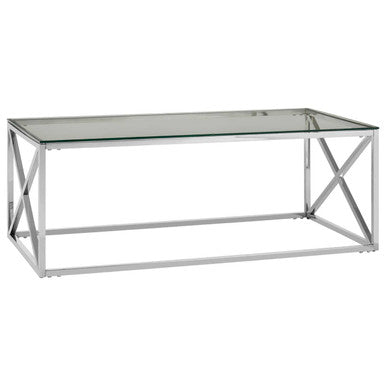 Allure Clear Glass Coffee Table with Silver Finish Frame