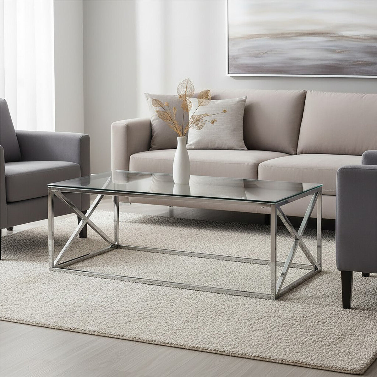 Allure Clear Glass Coffee Table with Silver Finish Frame