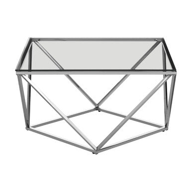 Clear Glass Large Coffee Table with Silver Finish Base