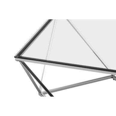 Allure Clear Glass Large Coffee Table with Silver Finish Base