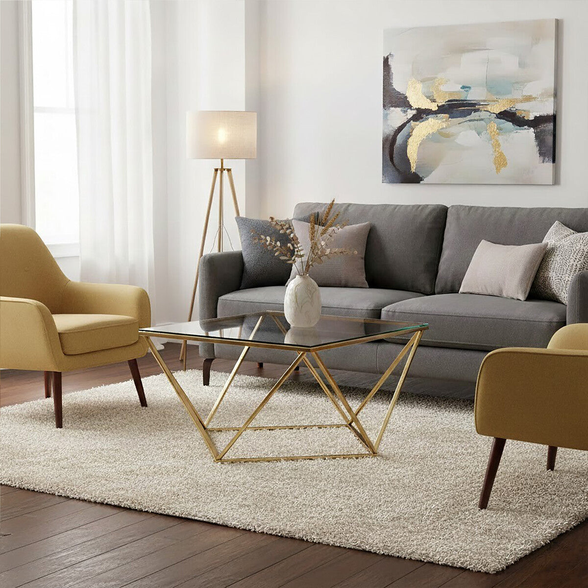 Allure Gold Finish Coffee Table with Twist Design