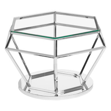 Allure Clear Glass Coffee Table with Silver Finish Diamond Base