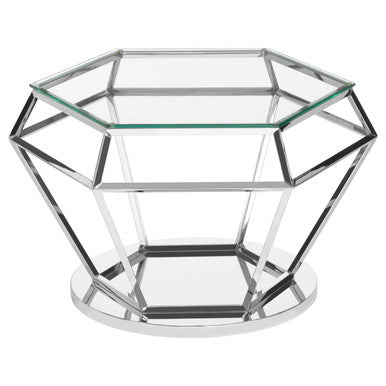 Allure Clear Glass Coffee Table with Silver Finish Diamond Base