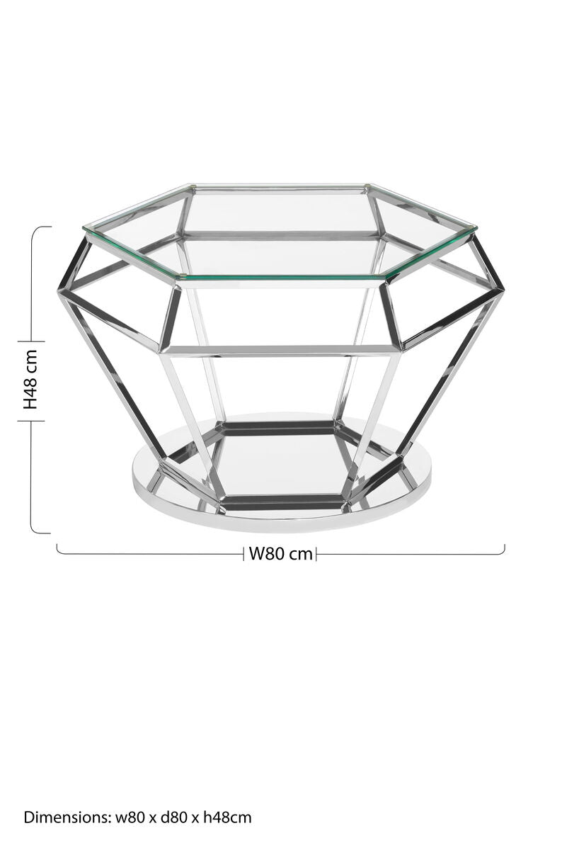Allure Clear Glass Coffee Table with Silver Finish Diamond Base