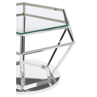 Allure Clear Glass Coffee Table with Silver Finish Diamond Base