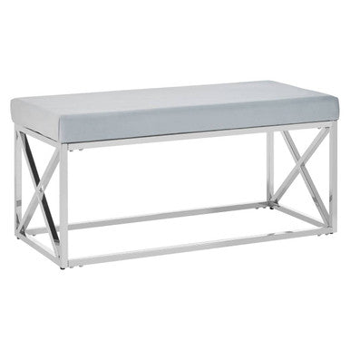 Allure Powder Blue Velvet Bench with Silver Finish Base