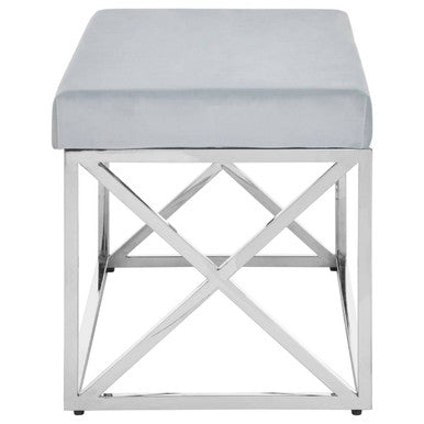 Allure Powder Blue Velvet Bench with Silver Finish Base