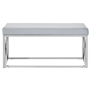 Allure Powder Blue Velvet Bench with Silver Finish Base