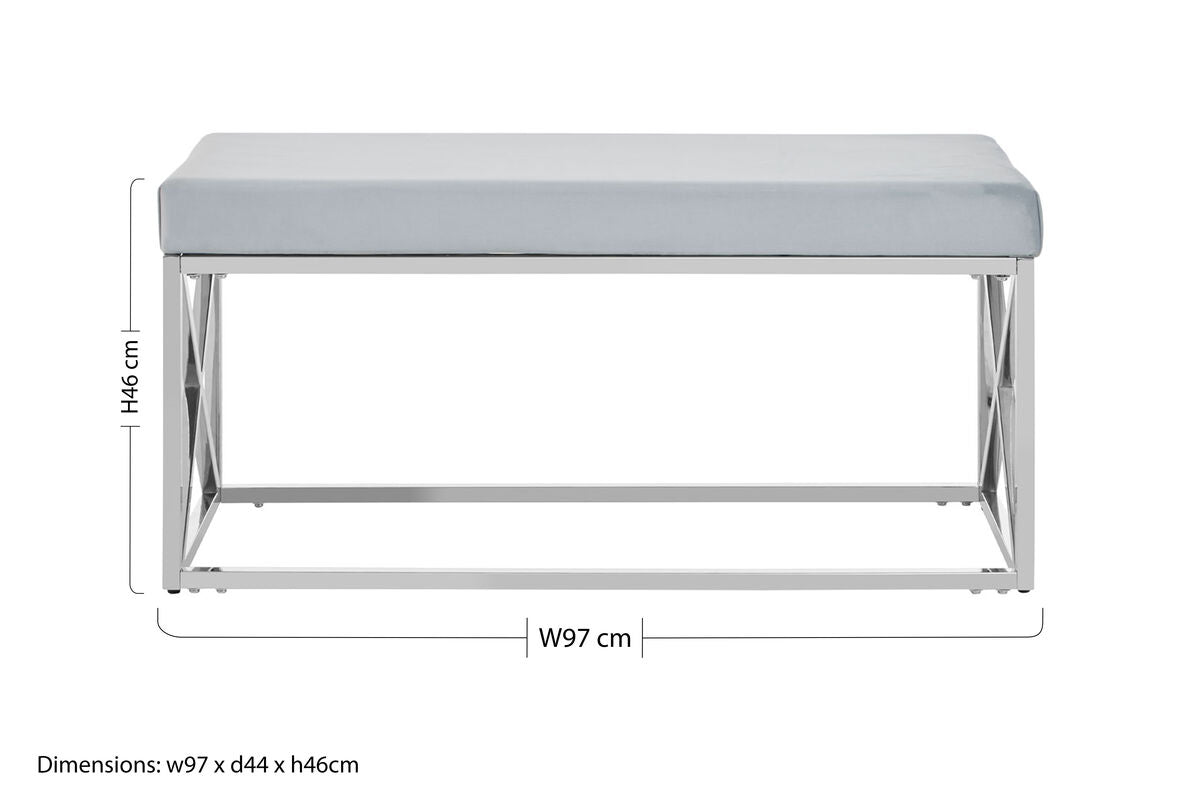 Allure Powder Blue Velvet Bench with Silver Finish Base