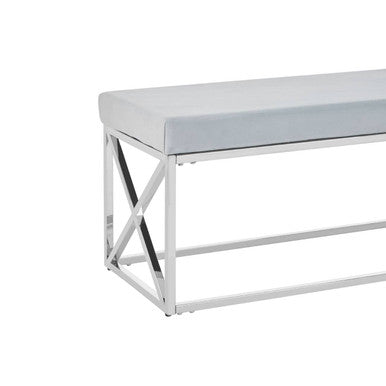 Allure Powder Blue Velvet Bench with Silver Finish Base