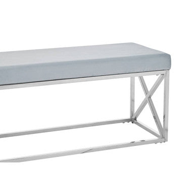 Allure Powder Blue Velvet Bench with Silver Finish Base