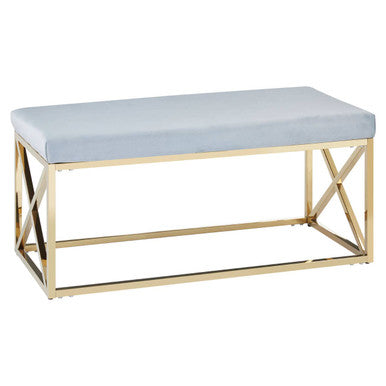 Allure Powder Blue Velvet Bench with Gold Finish Base