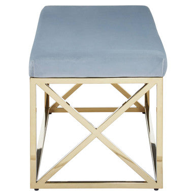 Allure Powder Blue Velvet Bench with Gold Finish Base