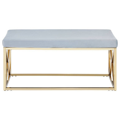 Allure Powder Blue Velvet Bench with Gold Finish Base