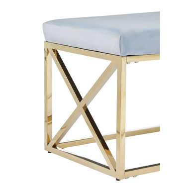 Allure Powder Blue Velvet Bench with Gold Finish Base