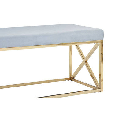Allure Powder Blue Velvet Bench with Gold Finish Base