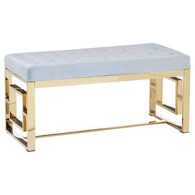Allure Powder Grey Velvet Bench with Gold Finish Base