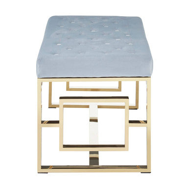 Allure Powder Grey Velvet Bench with Gold Finish Base