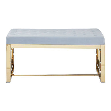 Allure Powder Grey Velvet Bench with Gold Finish Base