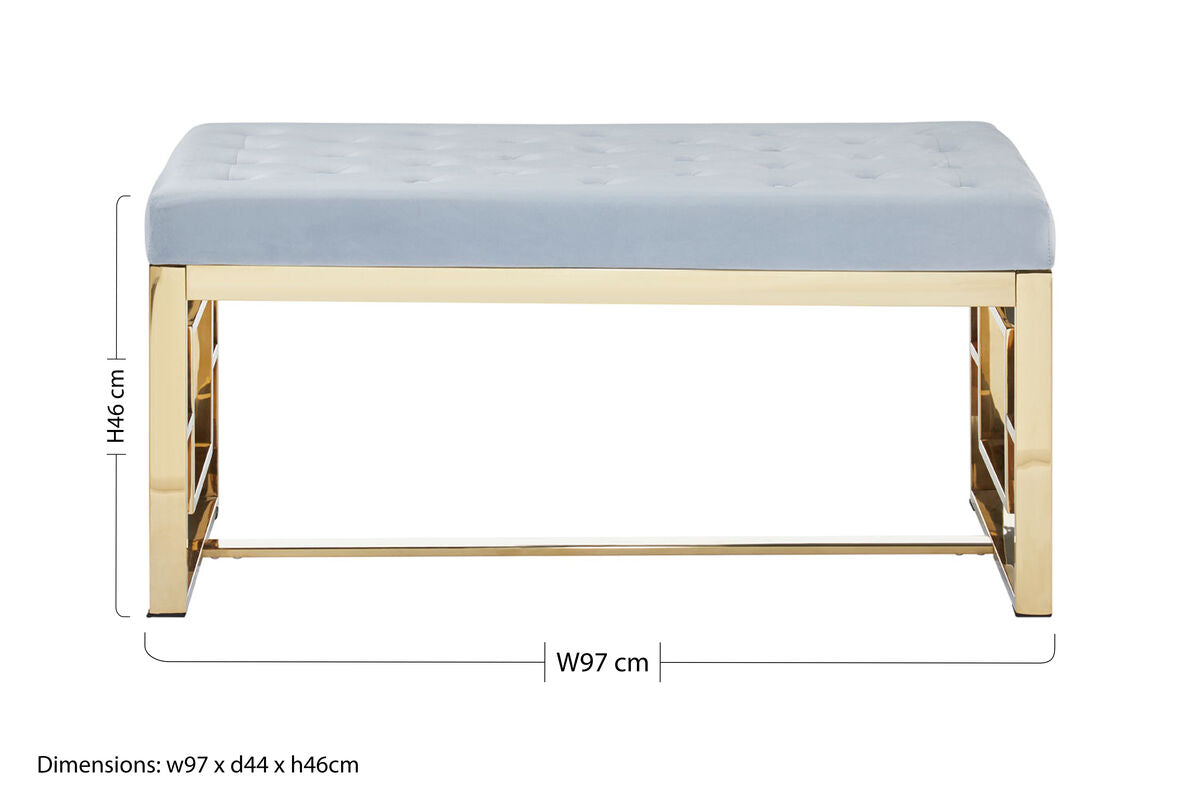 Allure Powder Grey Velvet Bench with Gold Finish Base