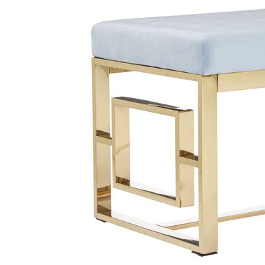 Allure Powder Grey Velvet Bench with Gold Finish Base
