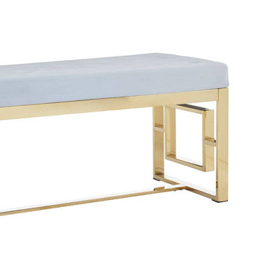 Allure Powder Grey Velvet Bench with Gold Finish Base