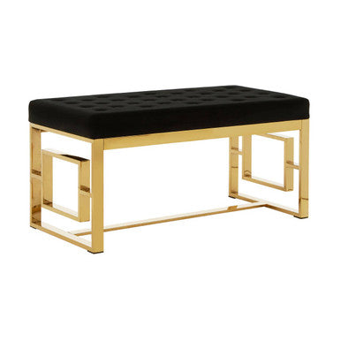 Allure Black Velvet Bench with Gold Finish Base