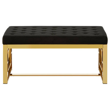 Allure Black Velvet Bench with Gold Finish Base
