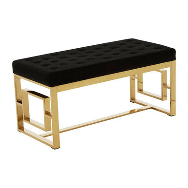 Allure Black Velvet Bench with Gold Finish Base