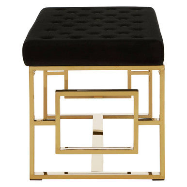 Allure Black Velvet Bench with Gold Finish Base