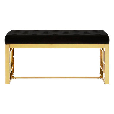 Allure Black Velvet Bench with Gold Finish Base