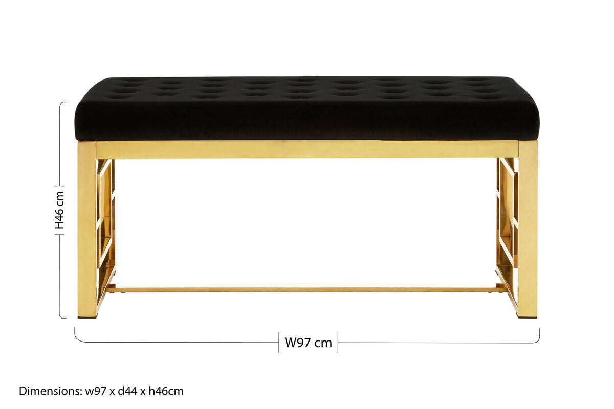 Allure Black Velvet Bench with Gold Finish Base