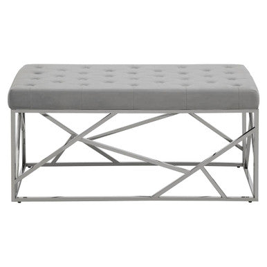 Allure Powder Blue Velvet Bench with Geometric Silver Finish Base