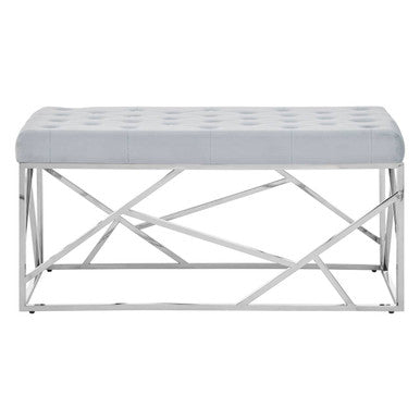 Allure Powder Blue Velvet Bench with Geometric Silver Finish Base