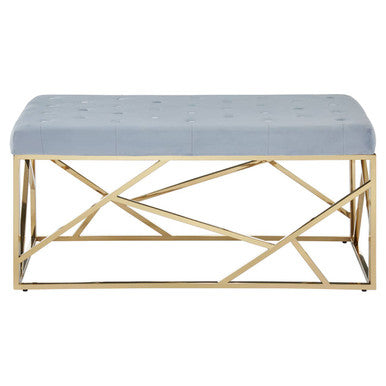 Allure Powder Blue Velvet Bench with Geometric Gold Finish Base