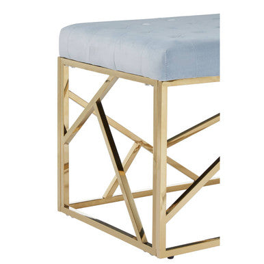 Allure Powder Blue Velvet Bench with Geometric Gold Finish Base