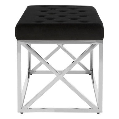 Allure Black Velvet Tufted Bench with Silver Finish Base