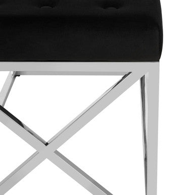 Allure Black Velvet Tufted Bench with Silver Finish Base