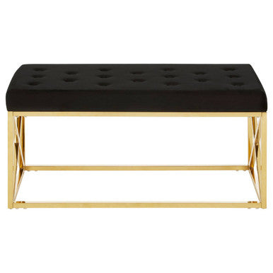 Allure Black Velvet Bench with Gold Finish Base