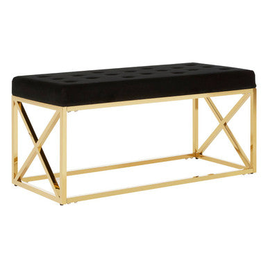 Allure Black Velvet Bench with Gold Finish Base