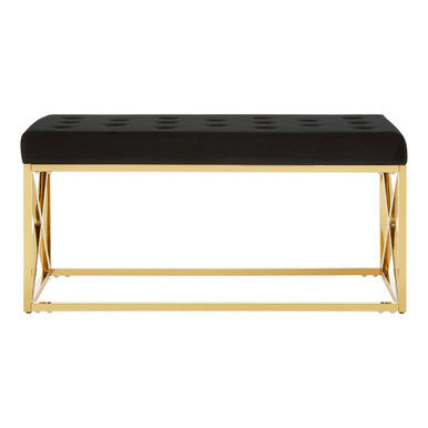 Allure Black Velvet Bench with Gold Finish Base