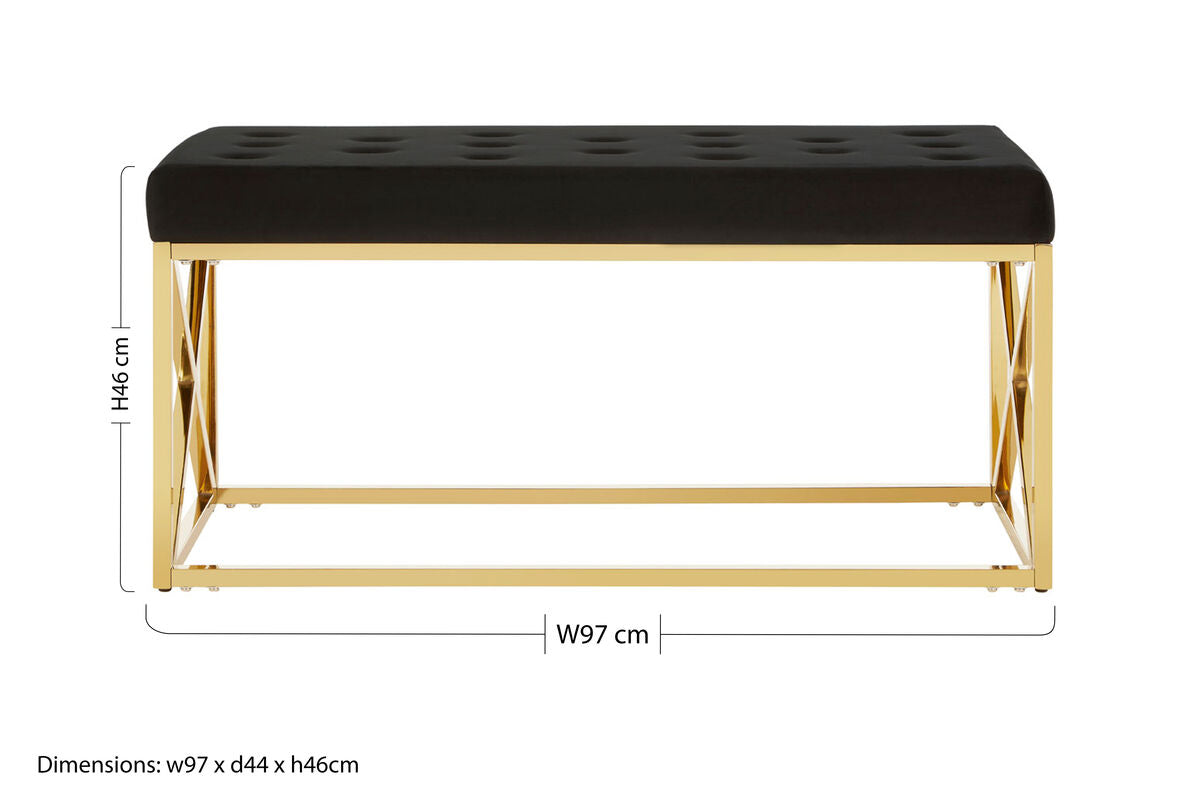 Allure Black Velvet Bench with Gold Finish Base