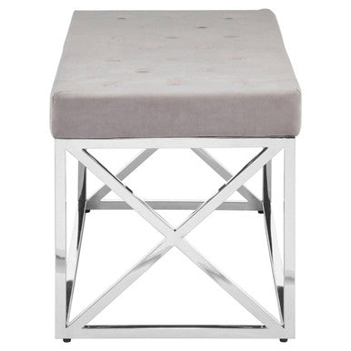 Allure Mink Velvet Bench with Silver Finish Base