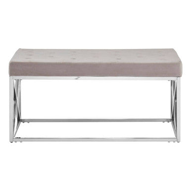 Allure Mink Velvet Bench with Silver Finish Base