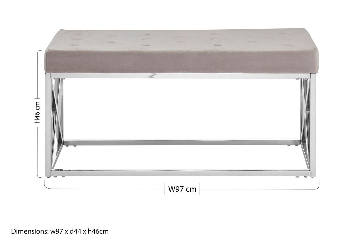 Allure Mink Velvet Bench with Silver Finish Base