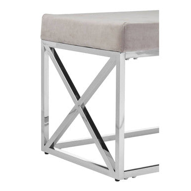 Allure Mink Velvet Bench with Silver Finish Base