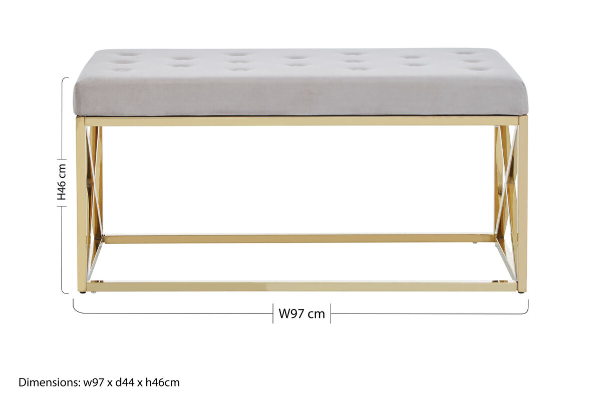 Allure Mink Velvet Bench with Gold Finish Base