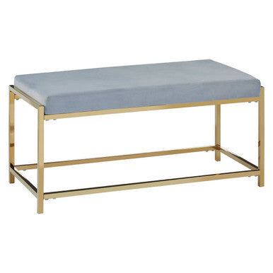 Allure Powder Blue Velvet Bench with Gold Finish Frame