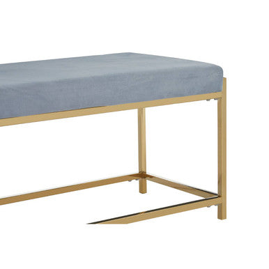 Allure Powder Blue Velvet Bench with Gold Finish Frame
